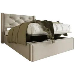 Hydraulisch Einzelbett Polsterbett 90x200cm,Bett mit Lattenrost aus Metallrahmen, Modernes Bettgestell mit Stauraum, Baumwolle