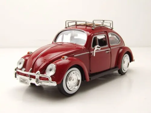 VW Käfer 1966 rot mit Dachgepäckträger Modellauto 1:24 - Modellauto im Maßstab 1:24, detailgetreu und ideal für Sammler, mit OVP und hochwertigem Die-Cast-Material.