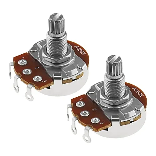 YINETTECH 2 Stück Metric Mini 18mm Geteilter Schaft Töpfe A500K Gitarre Potentiometer Audio Taper Töpfe für Elektrische Gitarre Bass Ton Volumen Steuerteil