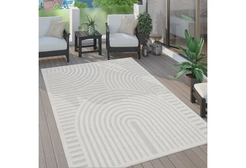 Paco Home Teppich Livorno 674, rechteckig, Höhe: 14 mm, Uni Farben, moderner Hoch-Tief-Effekt, Scandi-Look, Outdoor geeignet