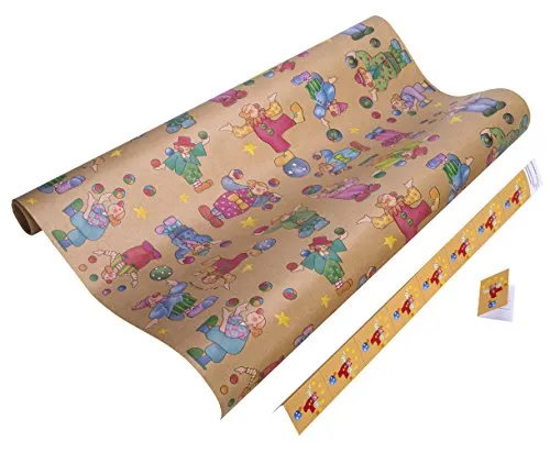 Geschenkpapier Kinder. Geschenkpapier für Mädchen und Jungen. 5 Meter reißfestes Premium Kraftpapier. Green Paper