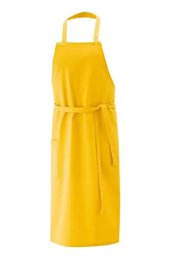 Latzschürze Gelb Länge 100cm Breite 80cm, 65% Baumwolle und 35% Polyester, Nackenband verstellbar, 1 Tasche