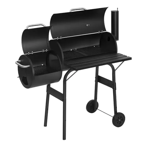 WOLTU CPZ8136sz Holzkohlegrill Barbecue Smoker Grillwagen - Grills mit 2 Kammern für vielseitiges Grillen und Räuchern, mobil dank praktischer Transportrollen – ideal für Garten, Camping und Grillpartys!
