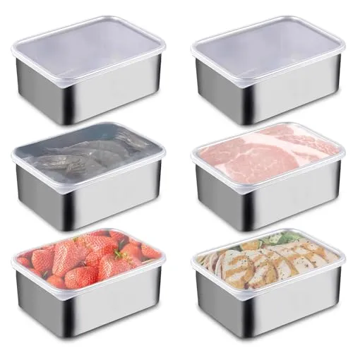 Frischhaltedosen Edelstahl, 6 Stück Frischhaltedosen Mit Deckel, 500ML Edelstahl Meal Prep Boxen, Meal Prep Box, Brotdosen Set, prepmeal Boxen Stapelbar, edelstahl-lebensmittelbehälter für Küche