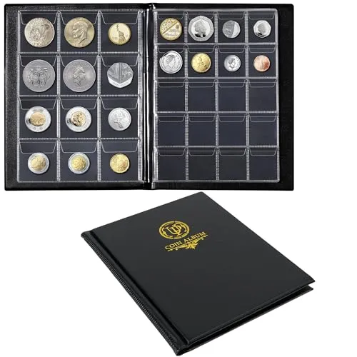 Münzalbum mit 160 Fächern – 10 Blatt Münzhalter in verschiedenen Größen, 45 x 43/33 x 33 mm, Sammelgitter für Pfund-Pence-Cents (schwarz) CS48160BK