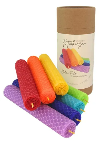 Chakra Kerzen Set aus reinem Bienenwachs – 7 handgerollte Ritualkerzen