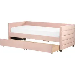 Beliani Tagesbett Marray - Rosa Samtstoff mit Lattenrost - Modernes Tagesbett 90 x 200 cm mit 2 praktischen Schubladen und pflegeleichtem Samtstoffbezug. Ideal als Bett oder Sofa, inklusive einfacher Montageanleitung.