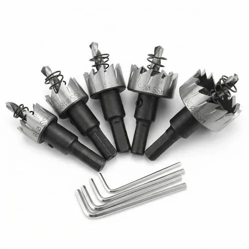 QWORK Lochsägen Set, 5stk 16/18,5/20/25/30 mm HSS Stahl lochsäge für Metalle, Stahl, Edelstahl, Aluminium, Holz, Kunststoff (16~30 mm)