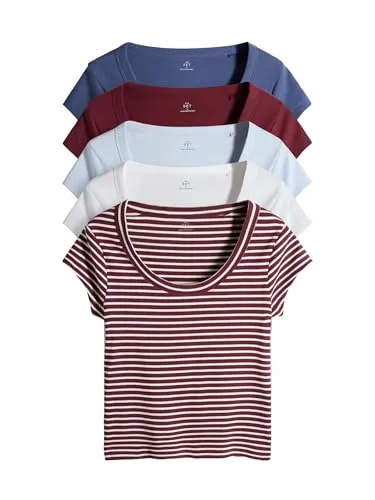 THE SET Damen Gerippte T-Shirts 5er-Pack
