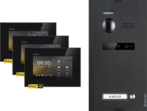 BALTER EVO HD Schwarz Video Türsprechanlage Set mit 3x7