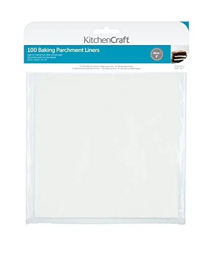 KitchenCraft Silikon-Backpapier, Viereckig, 100 Backpapiere, Backpapier mit Silikonbeschichtung, für Kuchen/Tortenformen und Backbleche, 20 cm