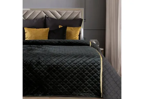 Eurofirany Tagesdecke Kristi - Steppdecke im Karomuster - Tagesdecken in elegantem Karomuster, aus weichem Velours, ideal für Betten bis 200x220 cm, pflegeleicht bei 40°C Maschinenwäsche.