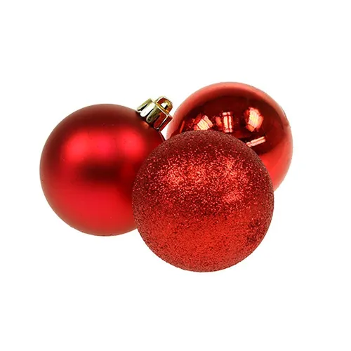Weihnachtskugeln Christmas Red rot bruchfest Ø 3 cm aus Kunststoff - 14er Set