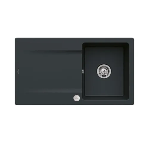 Villeroy & Boch Einbauspüle Siluet 50 Flat Pure Black - Sanitäranlagen & Zubehör - flächenbündige Keramikspüle in elegantem Pure Black mit praktischer Excenterbetätigung, ideal für moderne Küchen und minimalistische Designs.