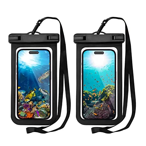 Newellsail Wasserdicht Handyhülle Unterwasser Handytasche Doppelt Versiegelt Wasserfeste Hülle für Schwimmen Tauchen Baden für Smartphones bis 6,7 Zoll 2 Stück (Schwarz)