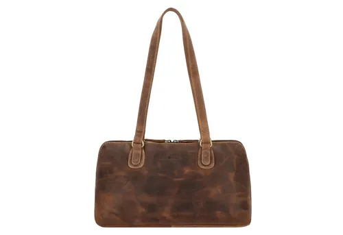 Greenburry Vintage Schultertasche S aus Leder - Braun 37 cm - Handtasche aus hochwertigem Rindleder im eleganten 'used Look', mit praktischem Reißverschluss und Außentaschen für optimale Organisation.