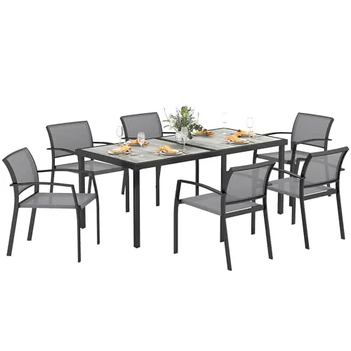 Outsunny Sitzgruppe 7 TLG. für 6 Personen - Esssets für die Terrasse: Stilvolles 7-teiliges Gartenmöbel-Set mit stapelbaren Stühlen und witterungsbeständigem Tisch für entspannte Mahlzeiten im Freien.