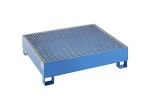 eurokraft basic Stahl-Auffangwanne für 200-l-Fässer, LxBxH 1200 x 1200 x 285 mm, mit Zulassung, blau pulverbeschichtet, mit Gitterrost