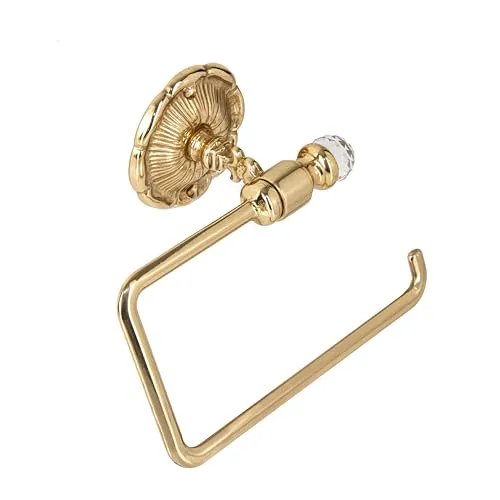 WC-Papierhalter Papierrollenhalter Toilettenpapierhalter Messing Badaccessoire in Gold poliert Antik - Vintage, Hochwertig, Rostfrei … (Design 2: Kristall)