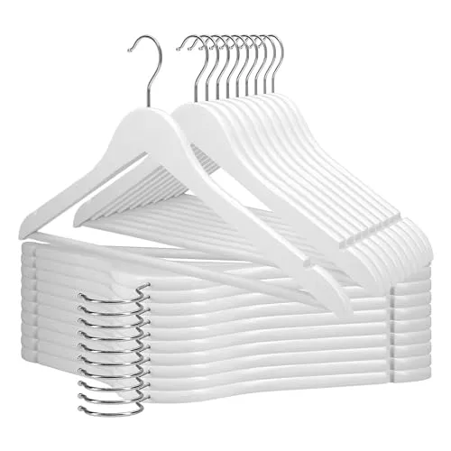Kleiderbügel Holz weiß VonBueren | 44,5 x 22 cm je Bügel/Holzbügel | Holzkleiderbügel Weiss | 360 Grad drehbar 20 x