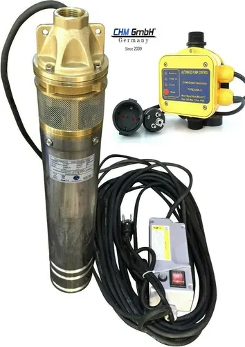 CHM GmbH® Brunnenpumpe 3 Zoll 750 Watt - Gartenpumpen mit 2520 L/h Fördermenge, automatischem Druckschalter und Trockenlaufschutz für zuverlässige Nutzung und optimale Wasserentnahme.