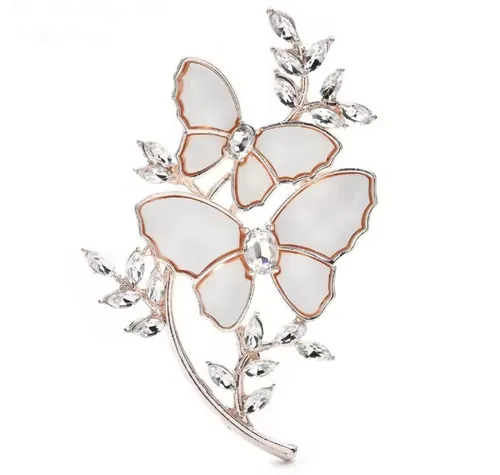 Dark-Desires Brosche Vintage Brosche Schmetterling mit weißer Emaille und Strass, Damen Brosche vintage Accesssoire retro Anstecknadel