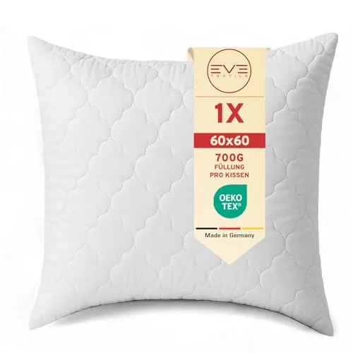 EVE Textile® Kopfkissen 60x60 cm ergonomisches Steppkissen Allergiker Kissen, waschbar, Atmungsaktiv, Öko-Tex 100, Schlafkissen Bettkissen mit Reißverschluss, Pillow Schlaf- & Dekokissen