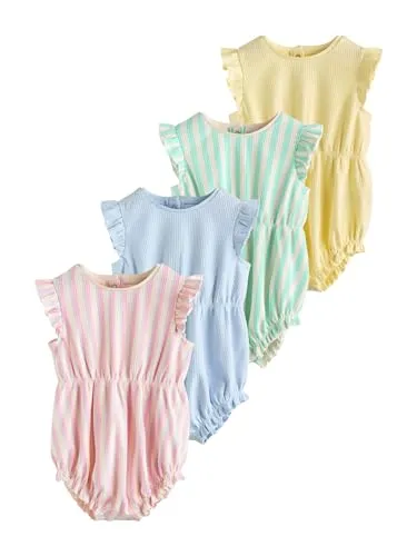 NEXT Baby Mädchen 4er-Pack Baby-Strampler mit gerüschter Schulter Multi Pastel Stripe 62-68
