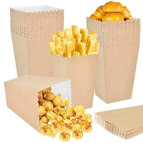 GOMETY 100 Stück Popcorn Tüten, Papiertüten mit Wellendesign, Offener Eingang, Lebensmittelecht, Braun, Einweg, 9.9 cm x 6.3 cm x 13.6 cm, Für Partys, Picknicks, Filmabende, Hochzeitsgeschenke