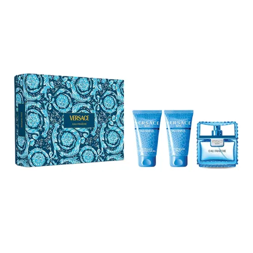 Versace Eau Fraiche 50ml Eau De Toilette Gift Set - Herrendüfte: Edles Geschenkset mit Eau de Toilette, Duschgel und Aftershave-Balsam, ideal für den modernen Mann, der Frische und Stil schätzt.