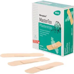 Wero Pflaster MasterTex, 50 Strips, wasserfest, elastisch, atmungsaktiv, 7,2 x 1,9cm