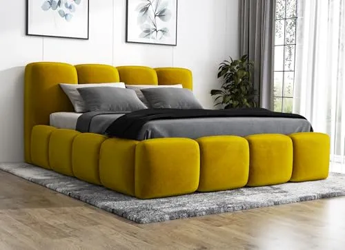 A&J MöbelLand Polsterbett DONA-OM 120x200 mit Bettkasten in gold von A&J MöbelLand