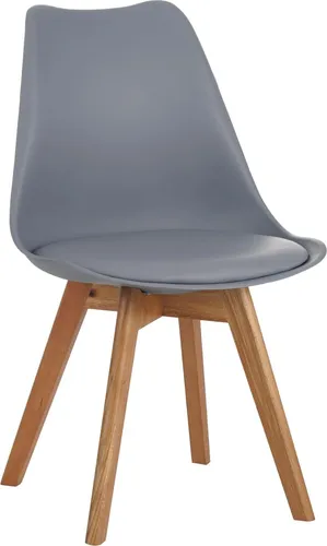 Esszimmerstuhl Lovelace | Farbe: Grau | Sitzschale Kunststoff & Sitzpolster Kunstleder | Stuhlbeine Massivholz Eichenfarben | 49 x 54 x 82 cm | Schalenstuhl skandinavischer Stil