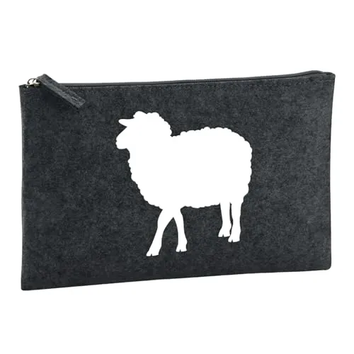 Huuraa Kulturbeutel Schaf Silhouette 1 Liter Charcoal Filz Kosmetiktasche Geschenkidee