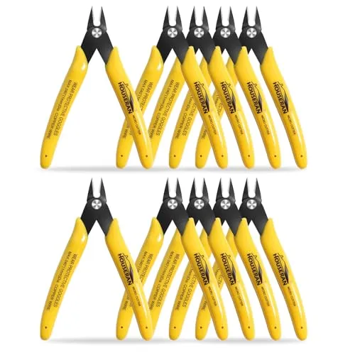 HOUSERAN Bündigschneider, 10 Stück, 12,7 cm, Mikro-Bündigzange mit Feder, Seitenschnittzange, Mini-Drahtschneider, Modellzange, Bündigschneider für Schmuckherstellung, Kunststoffmodelle, Kabelbinder,
