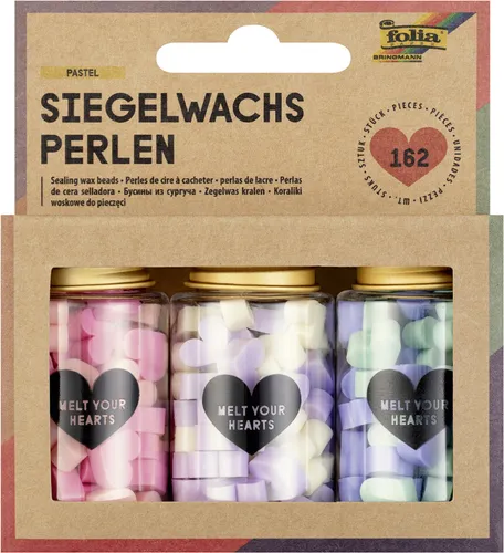 folia Siegelwachs-Perlen PASTEL 3 Dosen farbig sortiert