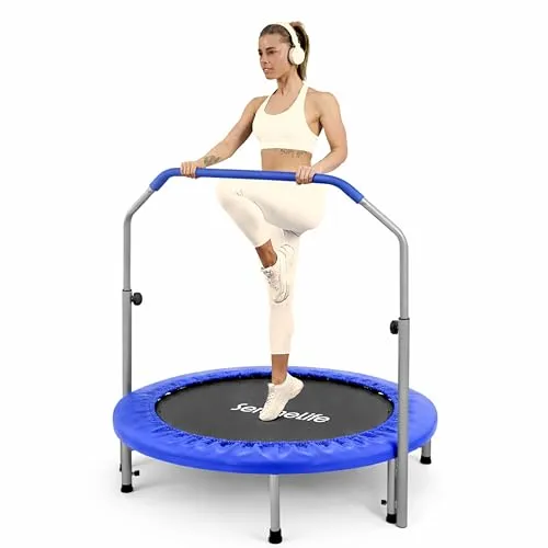 SereneLife Fitness Trampolin Indoor, Ø 102 cm – Faltbarer Rebounder mit Rückprall & Höhenverstellbarem Griff, Bis 150KG, ideal für Zuhause, Cardio, Sport & Training