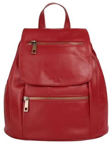 Cityrucksack SAMANTHA LOOK, Rot aus Echtleder - Eleganter Cityrucksack aus 100% Rindleder, ideal für Ausflüge und Citytrips. Mit mehreren Fächern und praktischem Druckknopfverschluss – stilvoll und funktional!