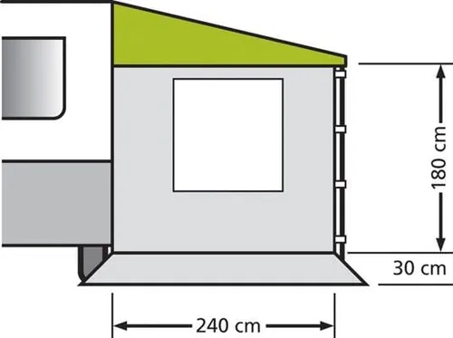 Seitenwand mit Fenstern für Sonnendächer - 240cm tief - - Vorzelte, ideal für kurzfristige Aufenthalte, aus strapazierfähigem Polyester mit Fenster für mehr Licht und Sicht.