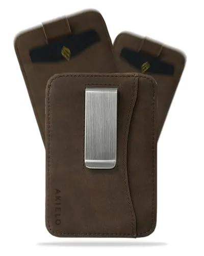 AKIELO Kartenetui mit RFID Schutz, Geldklammer und Geschenkbox – Minimalistisch Herren Geldbörse – Kompakte und Schlanke Wallet (Charlie - Dunkle Mokka Ausgabe mit Geldklammer)