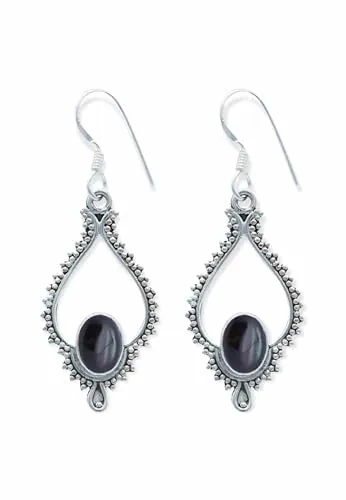 Ohrringe 925 Silber Onyx schwarzer Stein Edelstein Ohrhänger echt Silber Damen Sterling Silber Hänger Geschenk (MOH-082-03)