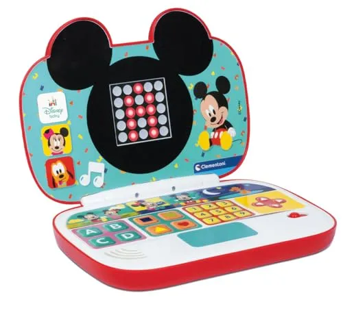 Clementoni - Disney Baby Mickey-Mein erster Laptop, elektronisches Lerncomputer, tragbar, Aktivität zum Lernen von Buchstaben und Zahlen, Kinder ab 9 Monaten, Farbe Italienisch, 17834