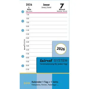 Bind Kalendereinlagen 2603, Medium, Jahr 2026, 1 Tag auf 1 Seite, A6