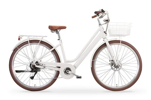 MBM Elektro-Citybike New LA RUE 2.0, weiß - Stylisches und leichtes Elektro-Citybike mit integriertem Akku für bis zu 80 km Reichweite. Perfekt für die City und das Land. Genießen Sie Fahrspaß mit einem geräuscharmen Heckmotor und sicherem 7-Gang Shimano Schaltwerk.