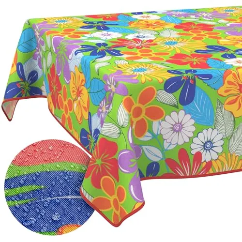 Tischdecke aus Stoff Textil abwaschbar Tischwäsche Tischtuch Baumwolle Polyester Colourful Flowers 100x140cm In-/Outdoor Tischdecke