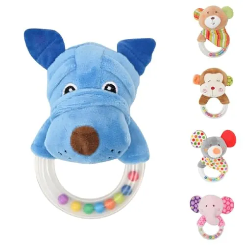 Lorelli Baby Rassel Plüschtier 13 cm Rasselring Greifling Kuscheltier Faltenzone blau
