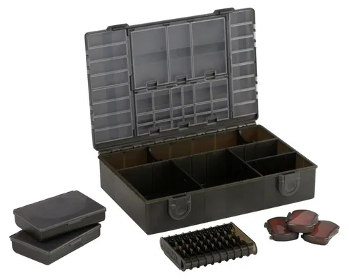 Fox Edges Loaded Medium Tackle Box 27x19x7cm - Angelkoffer für Karpfenzubehör mit versetzbaren Trennwänden, sicherem Verschluss und praktischem Maßband auf dem Deckel – ideal für jedes Angelerlebnis.