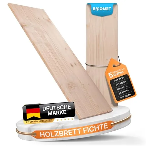 BOOMET Regalboden Holz Fichte · 19mm stark · 80 cm breit · 20-50 cm tief · Holzbrett Holzplatte Regal Boden Regalbrett Einlegeboden Schrank Holzboden Holzregal · 5 Stück 80 x 20 cm (B x T)