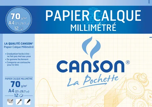 CANSON Millimeterpapier transparent DIN A4 70/75 g/qm dunkelbraun 12 Blatt