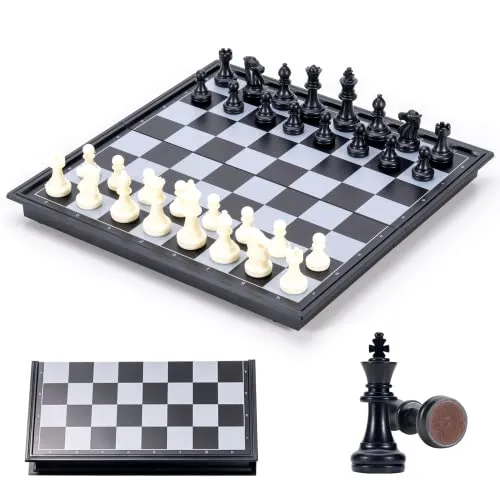 Schachspiel Kinder, Magnetischen Figuren Chess Board Tragbar Einklappbar Schachbrett Schach Schwarz Weiß für Unterwegs Schachanfänger (25×25cm)